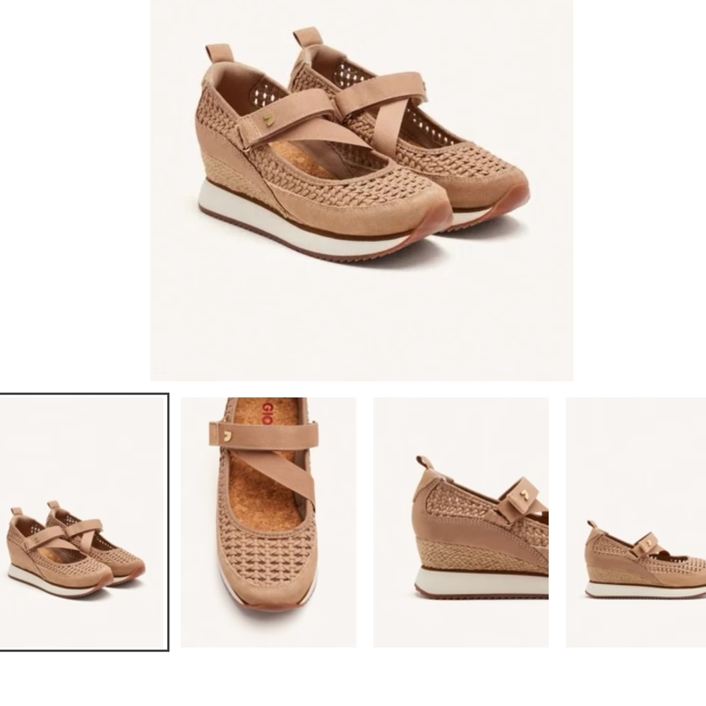 Gioseppo Belmont Woven Mary Jane Wedge Sneakers - Taupe
